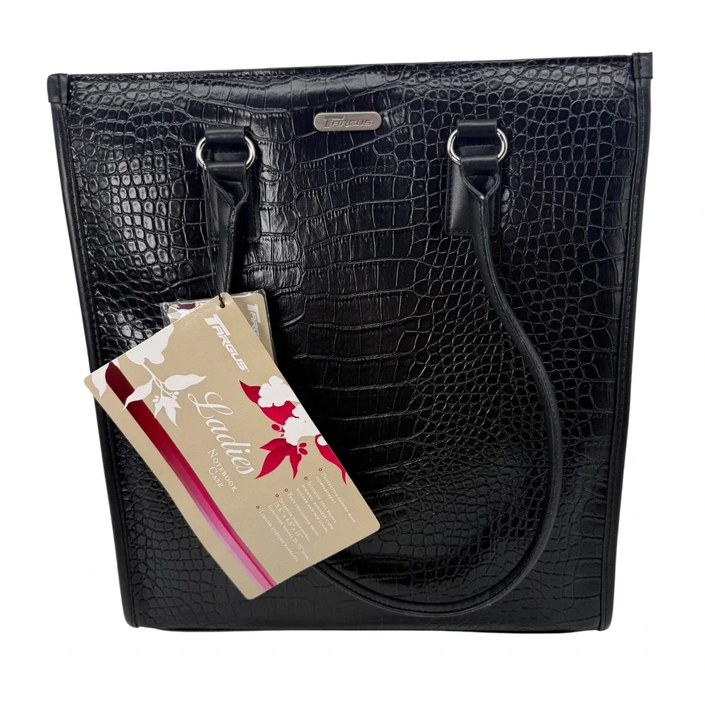 New Targus Ladies Notebook Case Black Faux Crocodile Laptop Tote Bag 15 Inch NWT